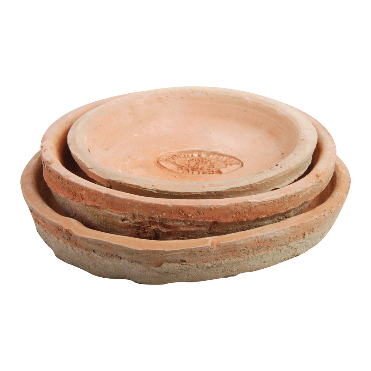 Aged Terracotta Round Saucers - Small, Set of 3