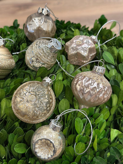 Mini Vintage Glass Ornaments, Box of 9