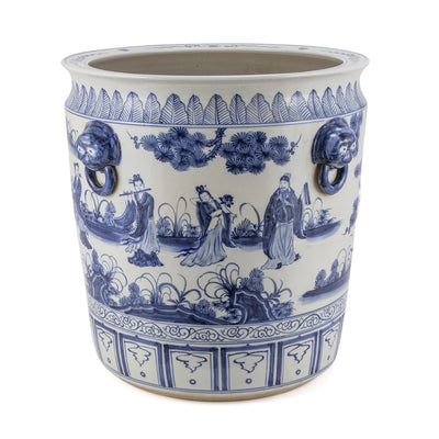 Blue and White Eight Immortals Planter with Lion Handles