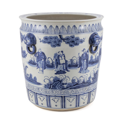 Blue and White Eight Immortals Planter with Lion Handles