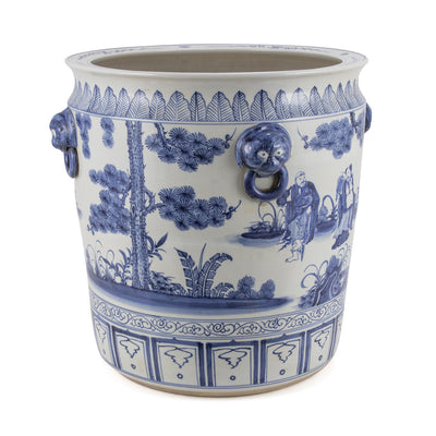 Blue and White Eight Immortals Planter with Lion Handles