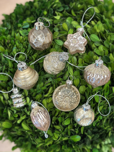Mini Vintage Glass Ornaments, Box of 9