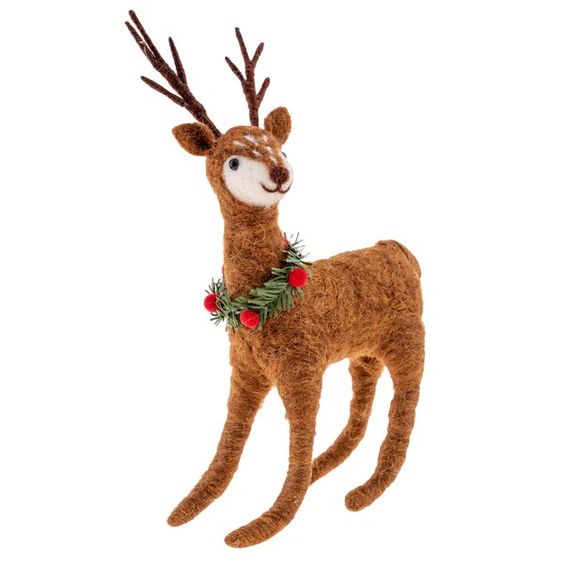 FELT ORNAMENTS  TABLE TOP BROWN DEER S/3