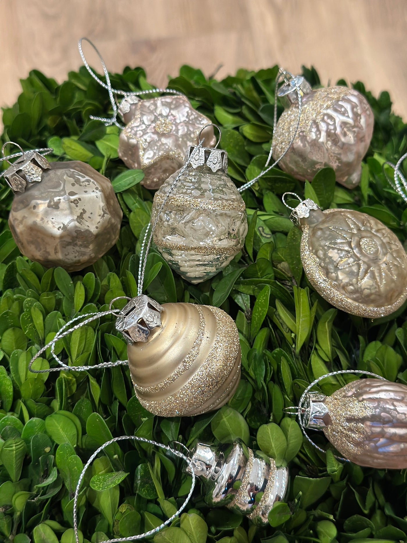 Mini Vintage Glass Ornaments, Box of 9