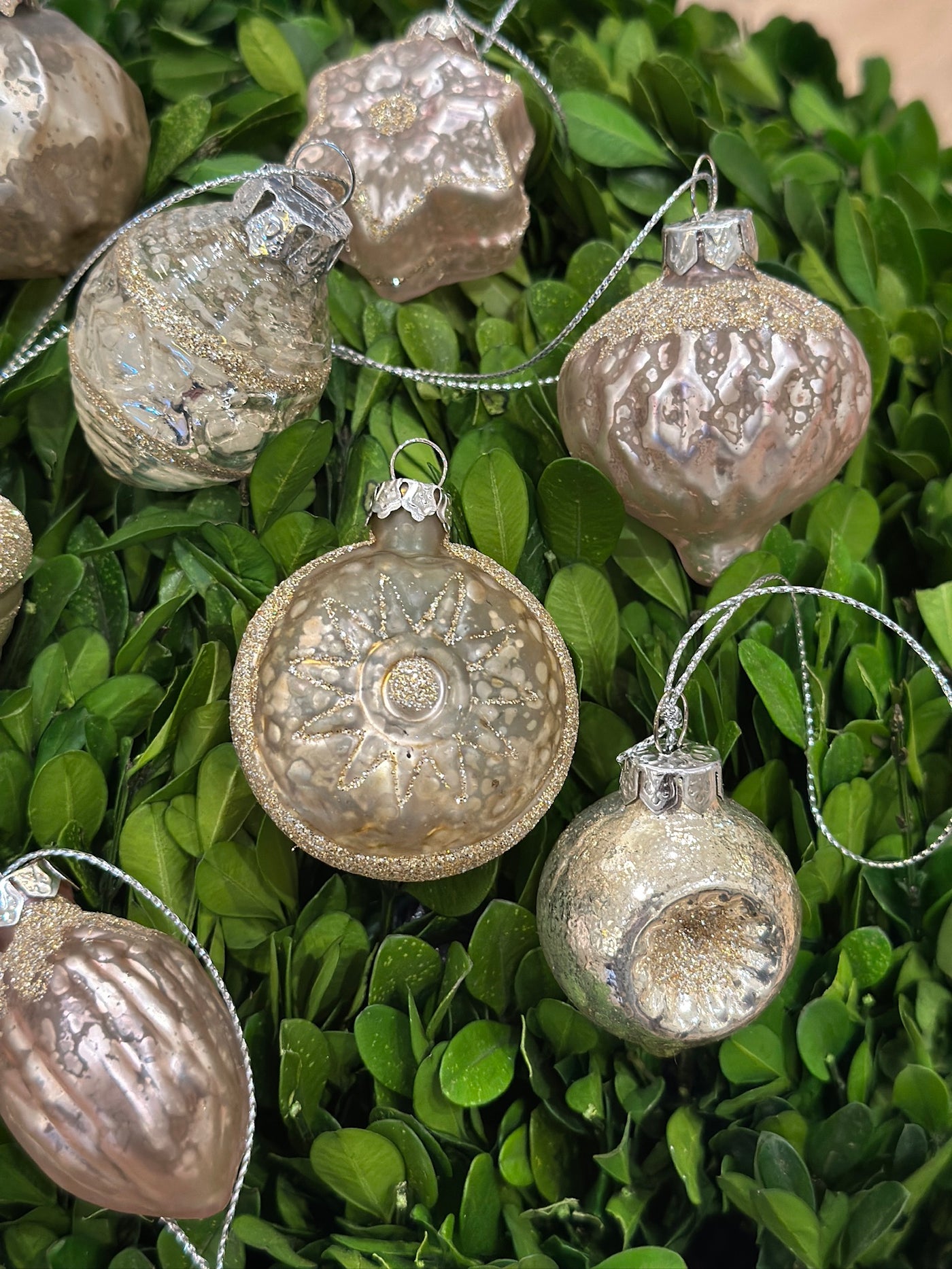 Mini Vintage Glass Ornaments, Box of 9