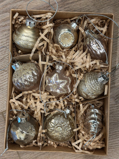 Mini Vintage Glass Ornaments, Box of 9