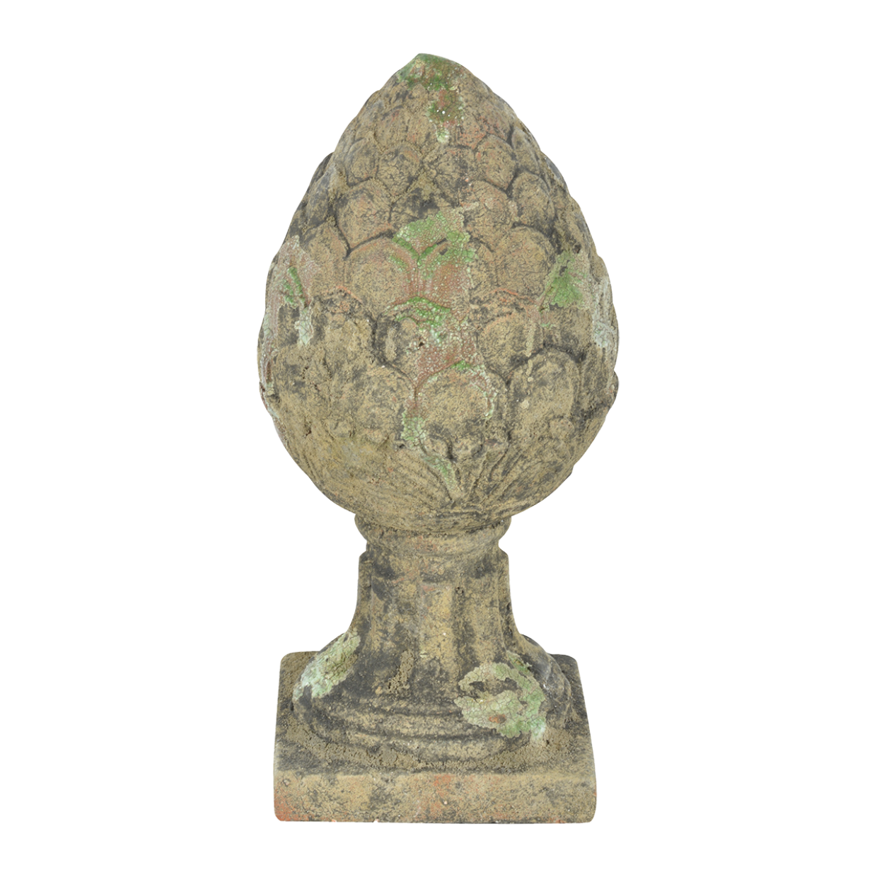 Aged Ceramic Finial Pinecone, Moss Green, Large