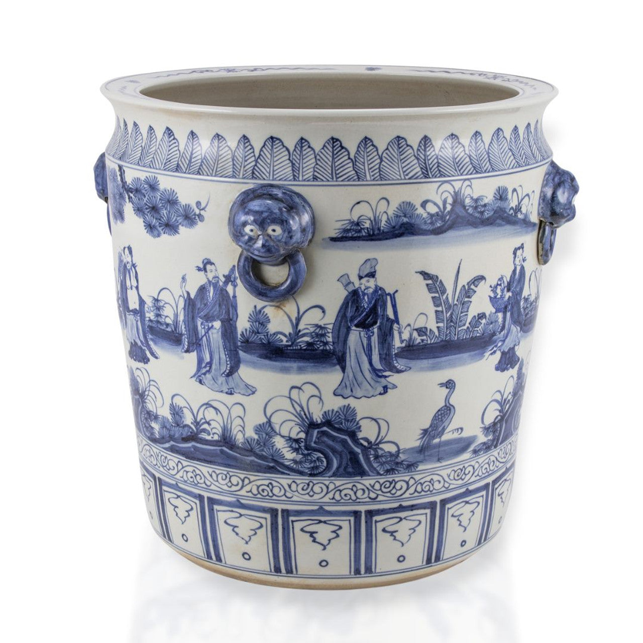 Blue and White Eight Immortals Planter with Lion Handles