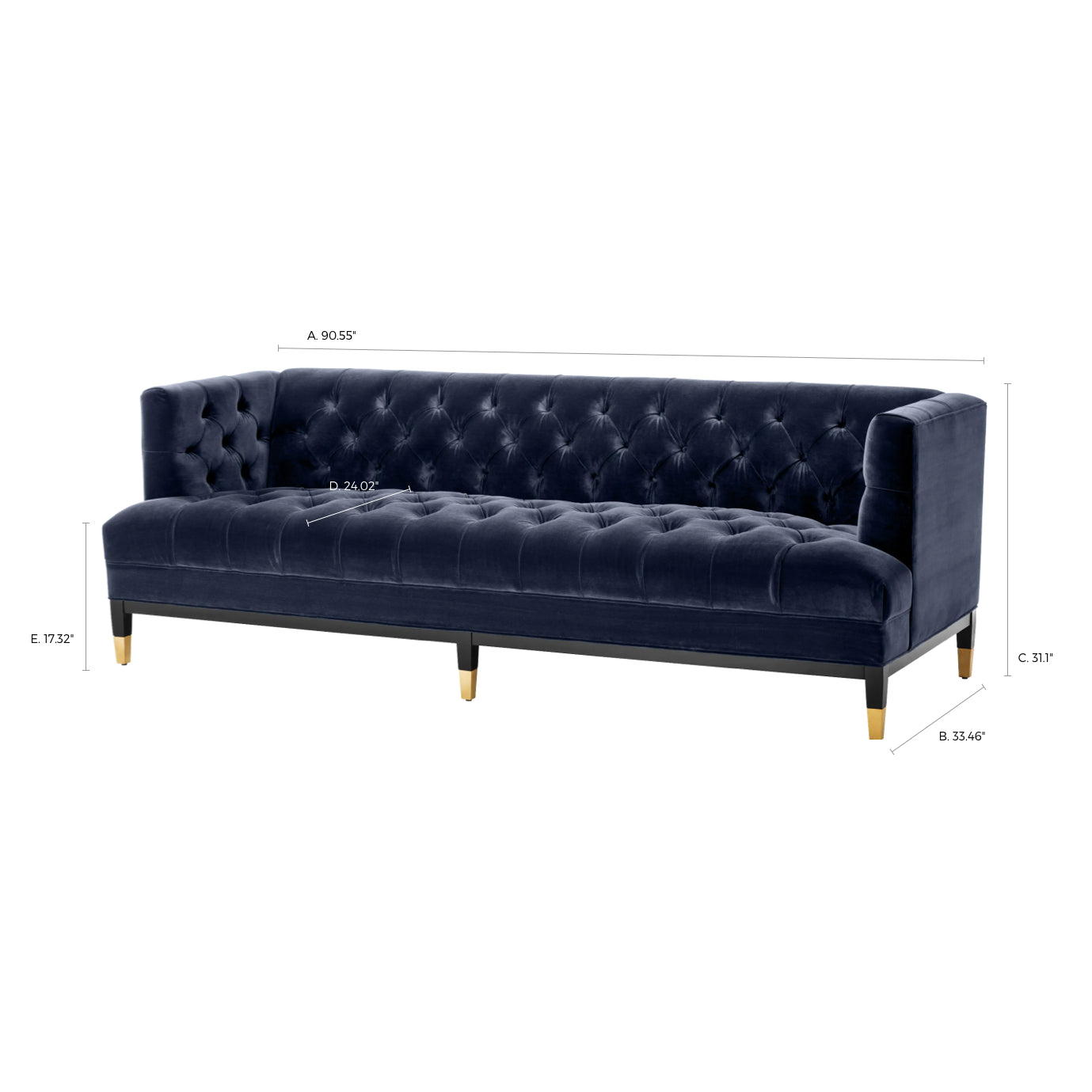 Modern Tufted Sofa in Midnight Blue Velvet