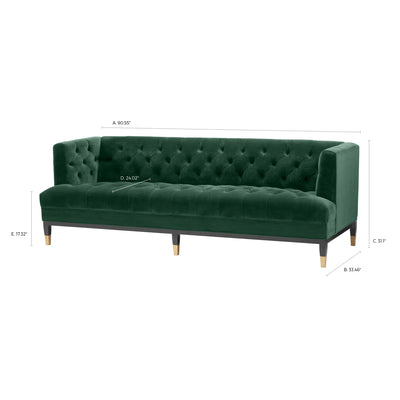 Modern Tufted Sofa Emerald Green Velvet
