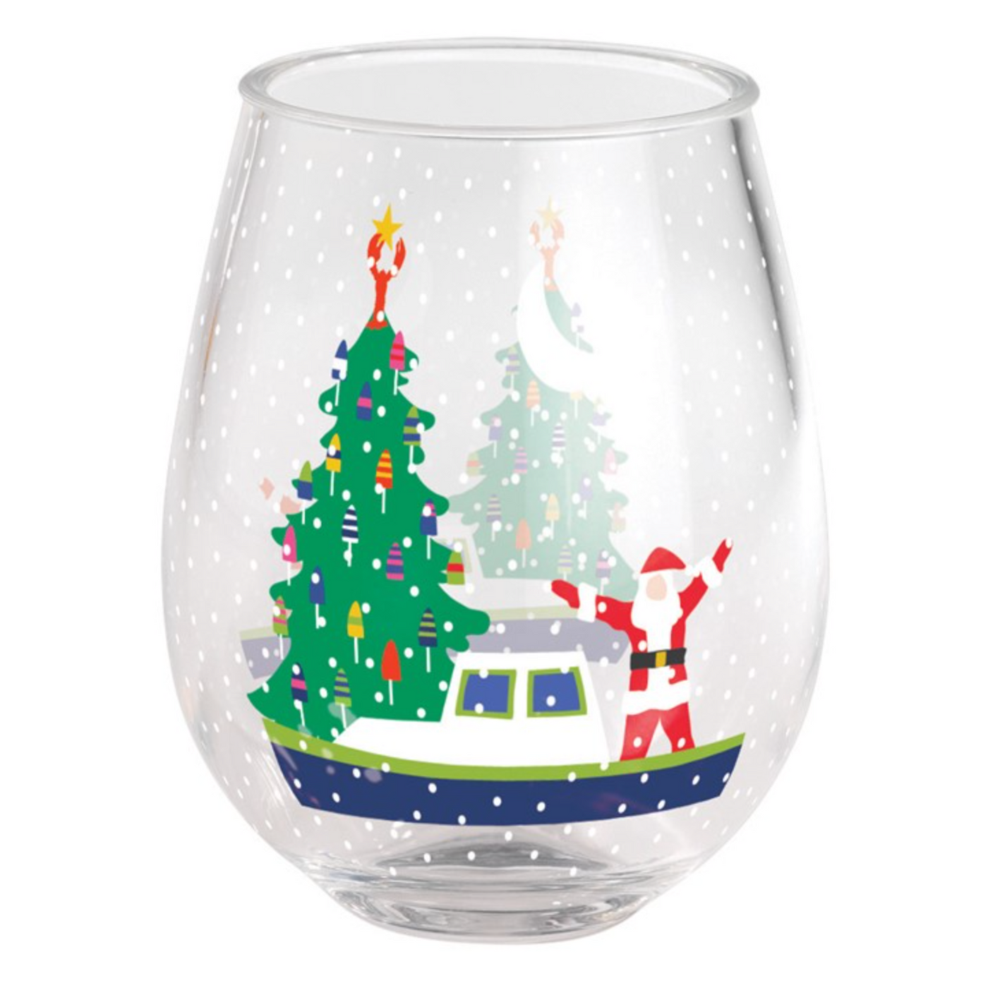 Coastal Christmas Stemless Wine Glass