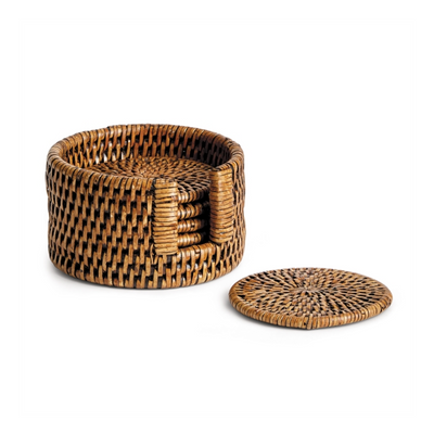 BURMA RATTAN COASTERS, SET OF 6