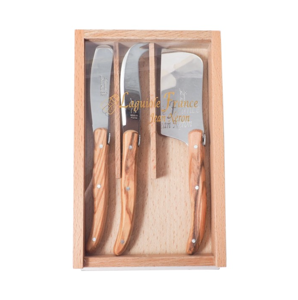 Laguiole Olivewood Cheese Utensils WoodBox