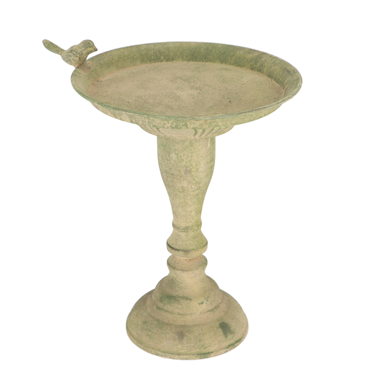 Aged Metal Standing Bird Bath, Moss Green