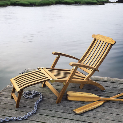 Teak Steamer Chair with Ottoman and Cushions