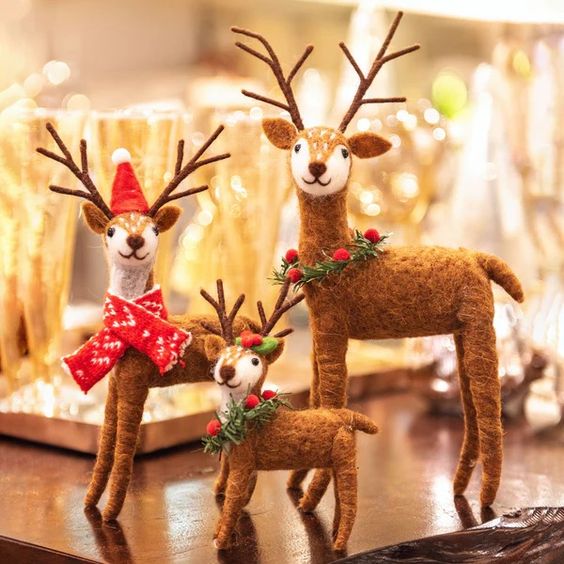 Table Top Brown Deer - Felt Ornaments (Set of Three)