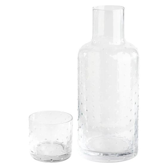 MERCER HOBNAIL CLEAR DECANTER W/GLASS