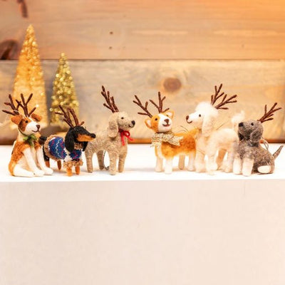 FELT ORNAMENTS  REINDEER DOGS S/6