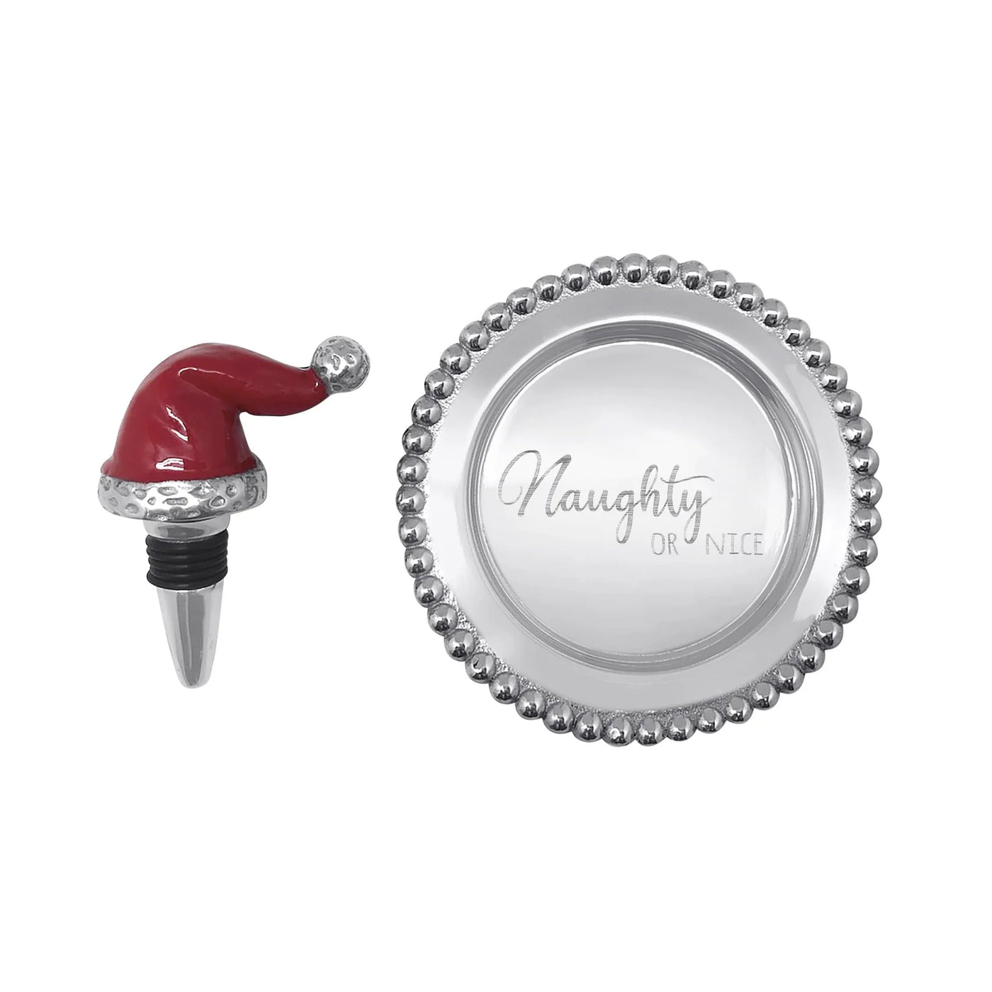 Red Santa Hat & Naughty or Nice Wine Plate Gift Set