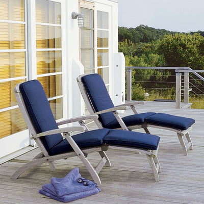 Teak Steamer Chair with Ottoman and Cushions